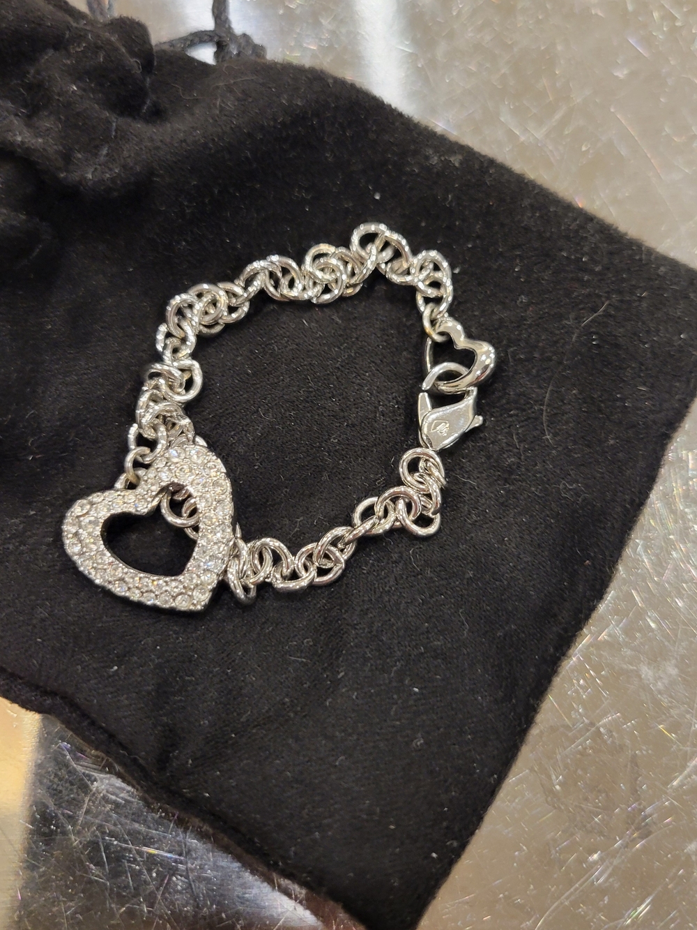 Heart Pavé Charm Silver Bracelet - Women Jewelry